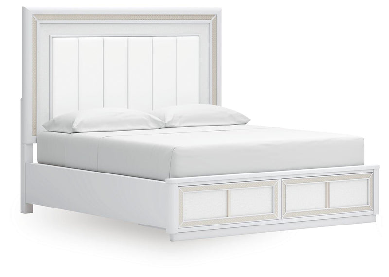 Ashley Furniture Chalanna bedroom set with a bed, nightstands, and dresser in a modern bedroom arrangement.