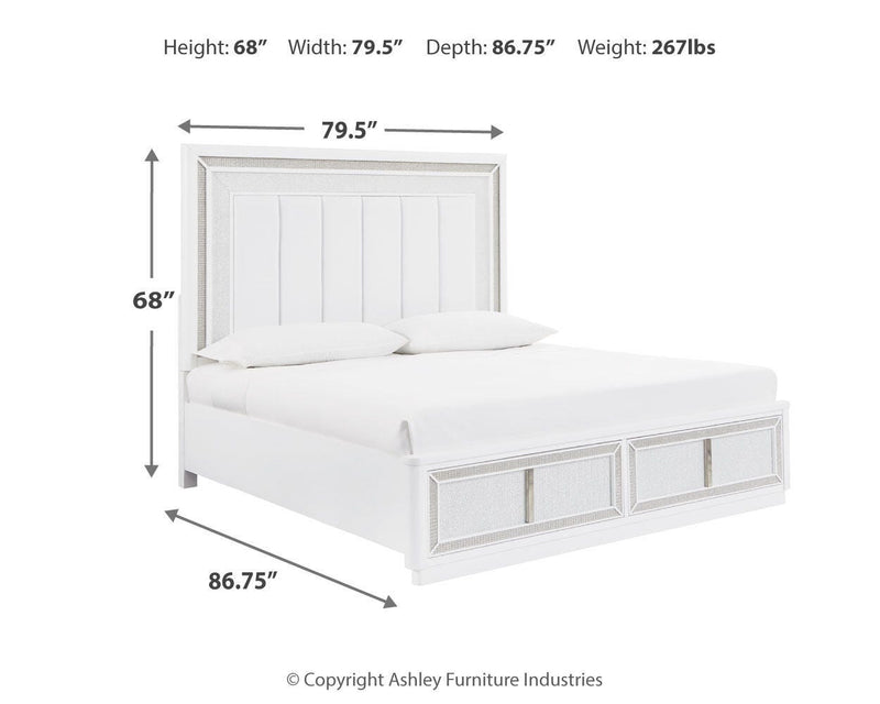 Ashley Furniture Chalanna bedroom set featuring a queen bed with a tufted headboard, matching dresser, and nightstands in a modern design.