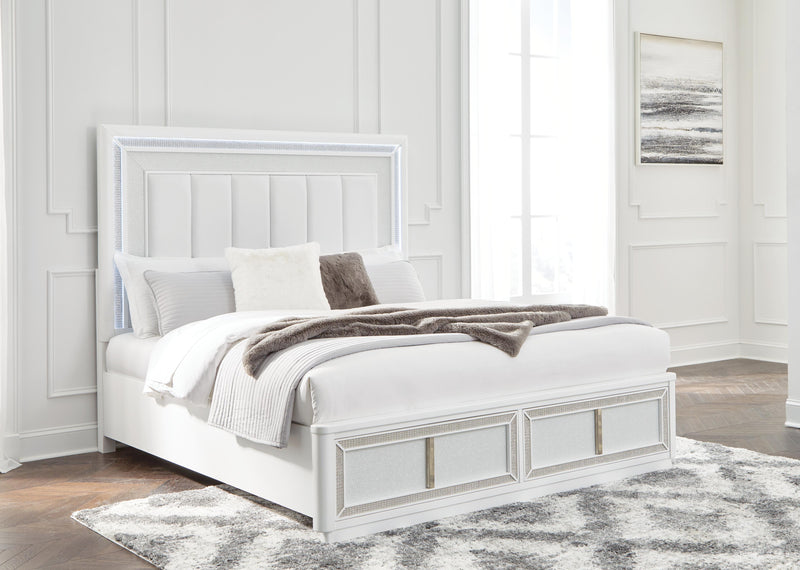 Ashley Furniture Chalanna bedroom set featuring a bed with LED lighting, modern design, and coordinating bedroom furniture.