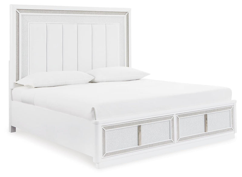 Ashley Furniture Chalanna bedroom set featuring a bed, nightstands, and dresser in a modern, stylish design with a neutral finish.