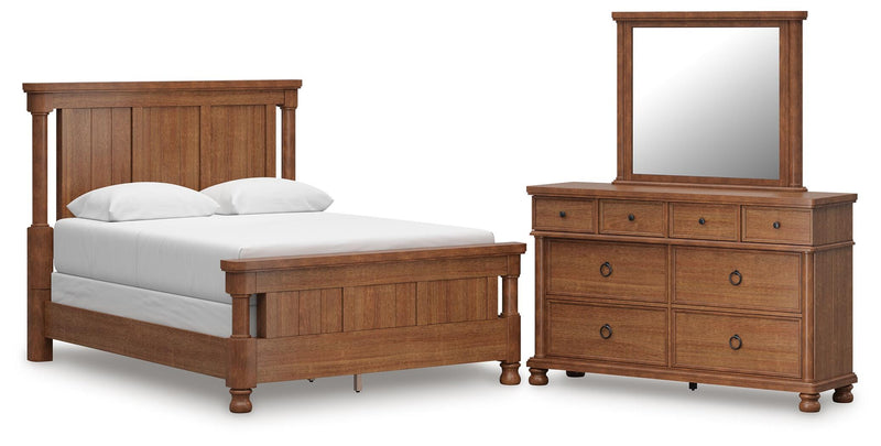 Ashley Furniture Rowlenstown bedroom set featuring a bed, nightstands, and dresser in a modern coastal style.