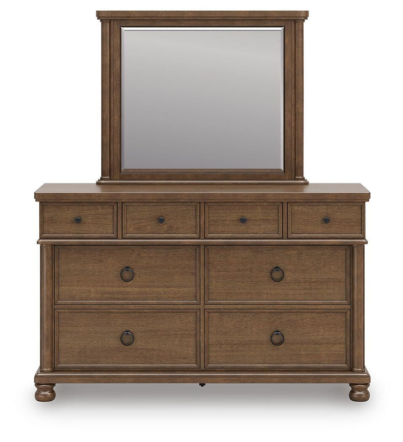 Ashley Furniture Rowlenstown Bedroom Set, head-on view showing the bed frame and matching bedroom furniture in a modern design.