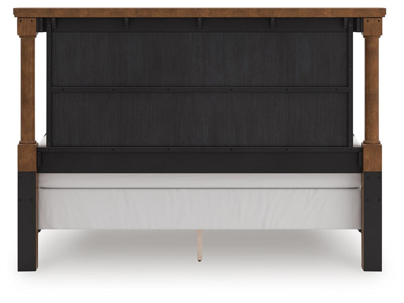 Ashley Furniture Rowlenstown bedroom set featuring a bed frame, nightstands, and dresser in a modern design.