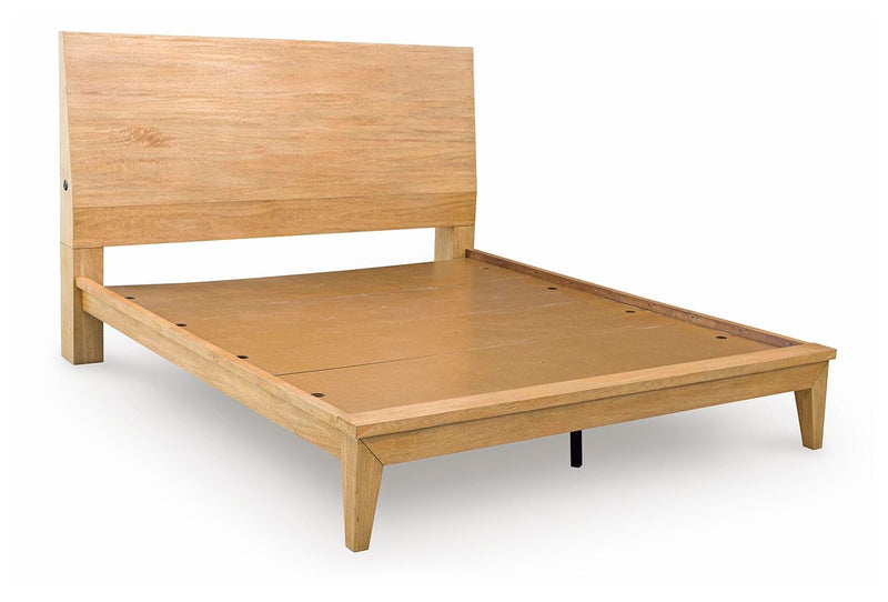 Ashley Furniture Sherbana Bed with a wooden frame and elegant design, shown from an angled view.
