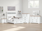 Ashley Furniture Ashbryn bedroom set featuring a bed frame, nightstands, and dresser in a modern design.