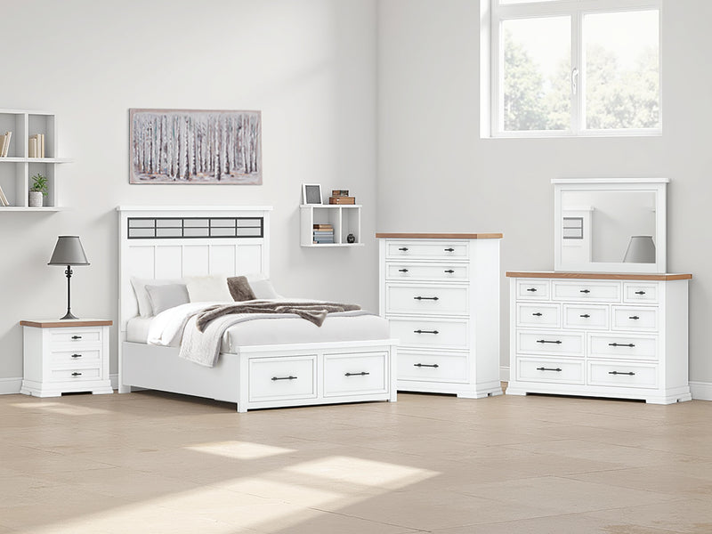 Ashley Furniture Ashbryn bedroom set featuring a bed frame, nightstands, and dresser in a modern design.