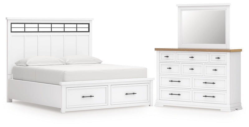 Ashley Furniture Ashbryn bedroom set with a queen-sized bed, matching nightstands, dresser, and mirror in a modern bedroom design.
