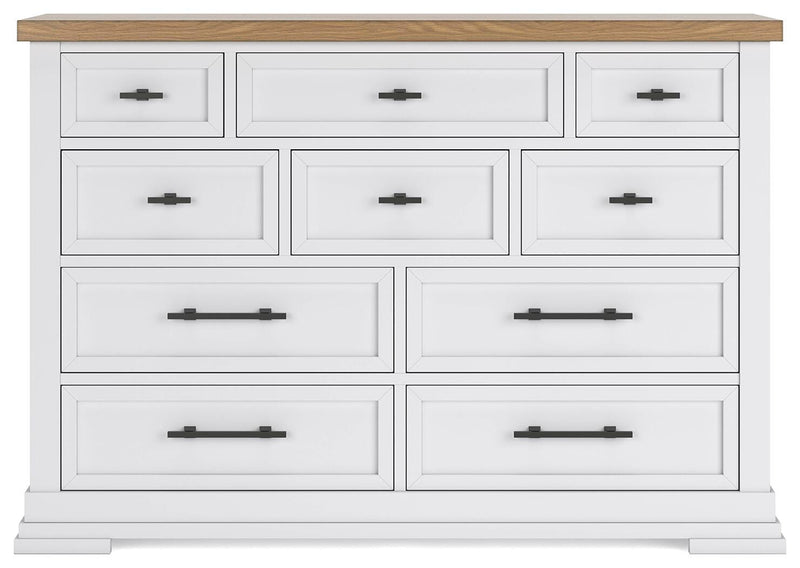 Ashbryn dresser by Ashley Furniture showing a sleek wood dresser with multiple drawers and modern hardware design.