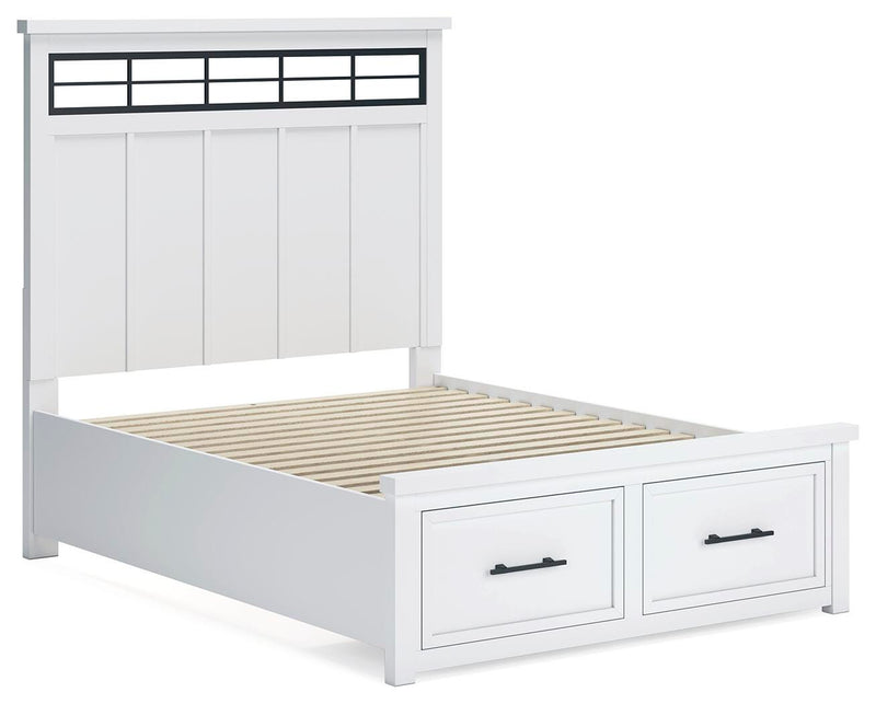 Ashley Furniture Ashbryn bedroom set with a modern bed, matching nightstands, and dresser, shown from an angled view in a stylish bedroom setting.