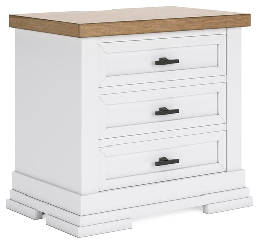 Ashley Furniture Ashbryn nightstand with a dark wood finish and modern design, shown from an angled perspective.