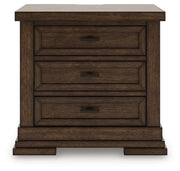 Ashley Furniture Taffenbrook nightstand with a dark wood finish, featuring a single drawer and a spacious top surface.