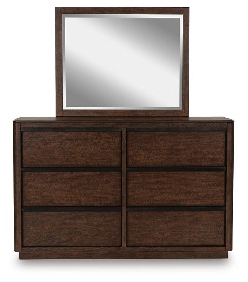 Ashley Furniture Dilenno bedroom set with a closed headboard and stylish design, shown from a head-on view.