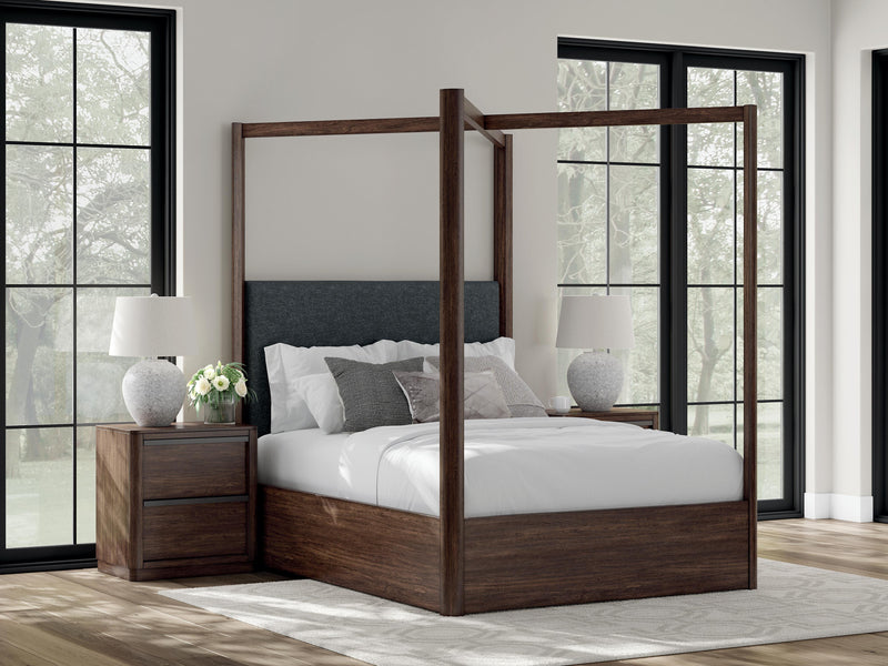 Ashley Furniture Dilenno bedroom set with a bed, nightstands, and dresser in a modern bedroom scene.
