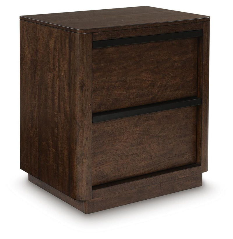 Ashley Furniture Dilenno bedroom set with a bed, nightstands, and matching dresser in a modern bedroom scene.