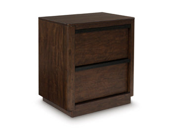 Ashley Furniture Dilenno bedroom set with a bed, nightstands, and dresser in a stylish, modern bedroom scene.