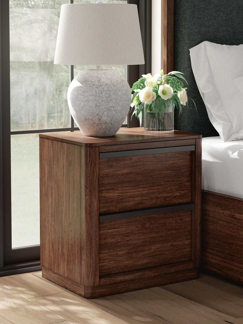 Ashley Furniture Dilenno bedroom set featuring a modern bed frame, matching nightstands, and dresser in a stylish design.