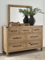 Ashley Furniture Ridgester dresser and mirror set with a wooden dresser and matching mirror, showcasing a modern bedroom design.