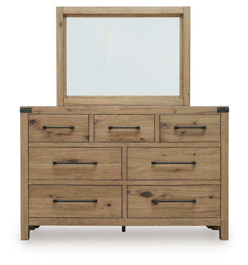 Ashley Furniture Ridgester dresser and mirror set, featuring a wooden dresser with a matching large mirror, modern and elegant design.