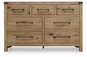 Ashley Furniture Ridgester dresser and mirror set, showing a wooden dresser with a matching mirror in a modern bedroom setting.