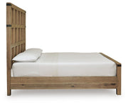 Ashley Furniture Ridgester Bed with a dark wood finish and side view, showcasing its elegant headboard and sturdy frame.