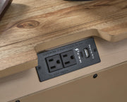 Ashley Furniture Ridgester nightstand with power outlet, USB ports, and storage drawer, dark wood finish and modern design.