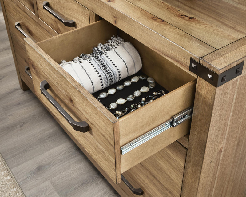 Ashley Furniture Ridgester dresser and mirror set featuring a wooden dresser with a matching mirror and contemporary design.