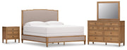 Ashley Furniture Sharlance Bedroom Set with bed frame, nightstands, and dresser in a modern design, shown in a stylish bedroom setting.