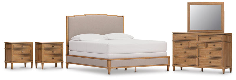 Ashley Furniture Sharlance bedroom set featuring a bed frame, matching nightstands, and a dresser in a modern bedroom design.