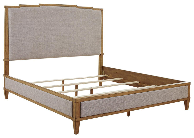 Ashley Furniture Sharlance bedroom set featuring a bed frame, nightstands, and dresser in a modern bedroom arrangement.