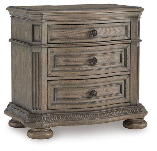 Ashley Furniture Ardenfield nightstand with a dark wood finish, featuring a closed drawer and sleek design seen from an angle.