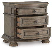 Ashley Furniture Ardenfield nightstand with open storage drawer, dark wood finish, and modern design, shown from an angled side view.