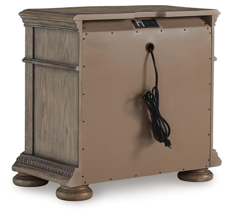 Ashley Furniture Ardenfield nightstand with a dark wood finish, featuring a single drawer and open shelf for bedroom storage.