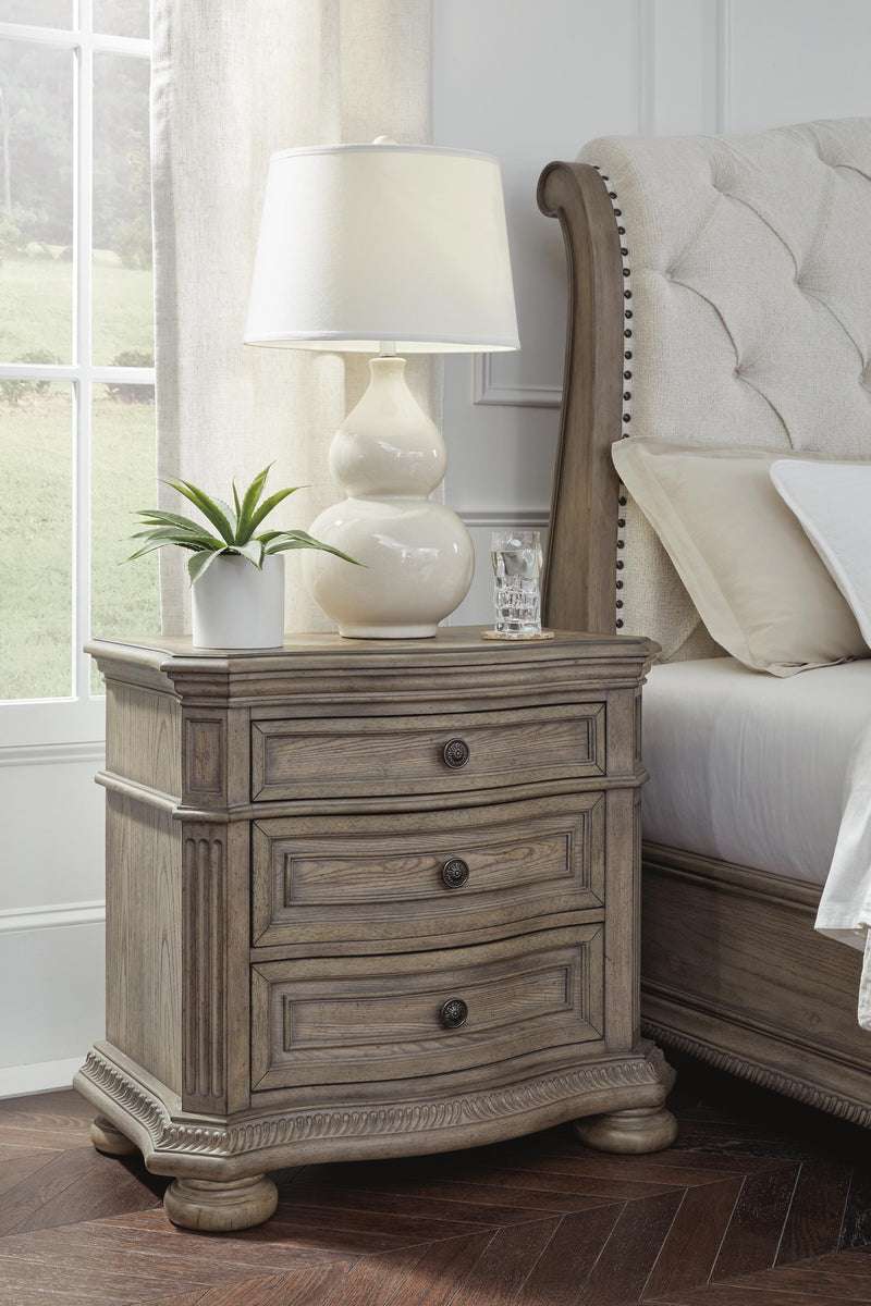 Ashley Furniture Ardenfield Nightstand with a dark wood finish, featuring a single drawer and open shelf for bedroom storage.