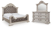 Ashley Furniture Bruchandi bedroom set featuring a bed, nightstands, and dresser with a contemporary finish and stylish design.
