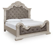 Ashley Furniture Bruchandi bedroom set featuring a bed frame, matching nightstands, and a dresser in a modern bedroom scene.