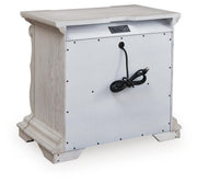 Ashley Furniture Bruchandi bedroom set featuring a bed, nightstands, and dresser with a modern design in a neutral finish.