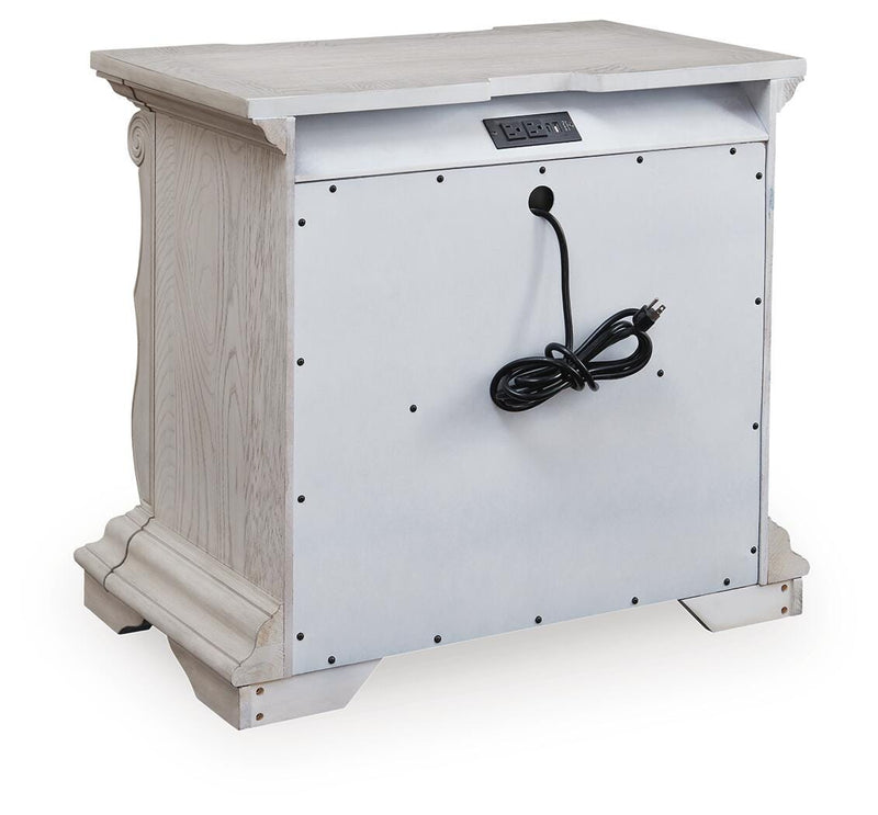 Ashley Furniture Bruchandi bedroom set featuring a bed, nightstands, and dresser with a modern design in a neutral finish.
