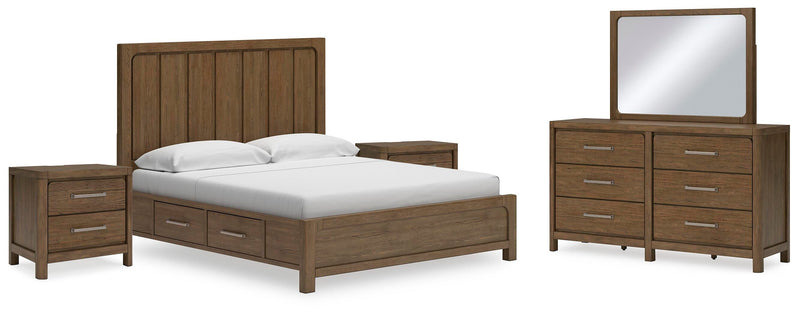 Ashley Furniture Cabalynn bedroom set with a modern bed frame, matching nightstands, and a coordinated dresser in a stylish bedroom.