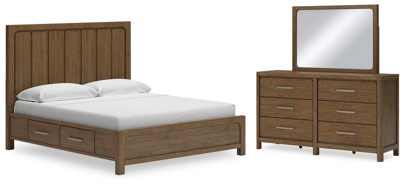 Ashley Furniture Cabalynn bedroom set with a bed, dresser, and nightstands in a modern design with neutral finishes.