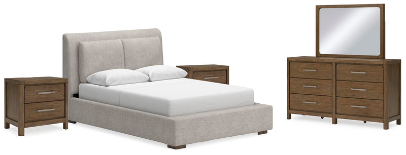 Ashley Furniture Cabalynn Bedroom Set, includes bed frame, nightstands, and dresser, in a stylish contemporary design.