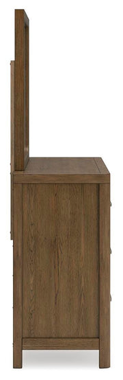 Ashley Furniture Cabalynn dresser and mirror set featuring a sleek wood finish and modern design with ample storage.
