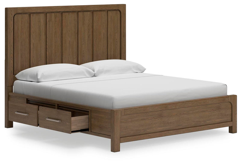 Ashley Furniture Cabalynn Bed with Storage, angled open view showing the bed frame and built-in storage drawers.
