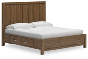 Ashley Furniture Cabalynn bed with storage, showing the angled view of the bed frame with built-in storage drawers underneath.