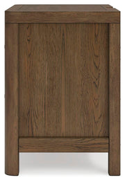 Ashley Furniture Cabalynn nightstand with a dark wood finish, featuring a single drawer and open shelf for bedroom storage.