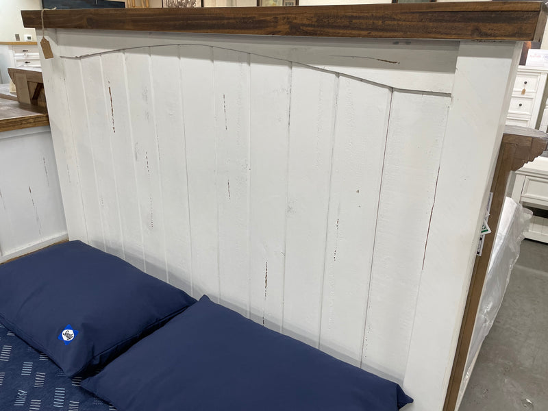 Wimberley 5-piece farmhouse queen bedroom set by Monterrey Furniture featuring a bed, dresser, mirror, and matching nightstands.