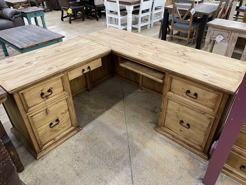 Solid Pine L-Shaped Executive Desk