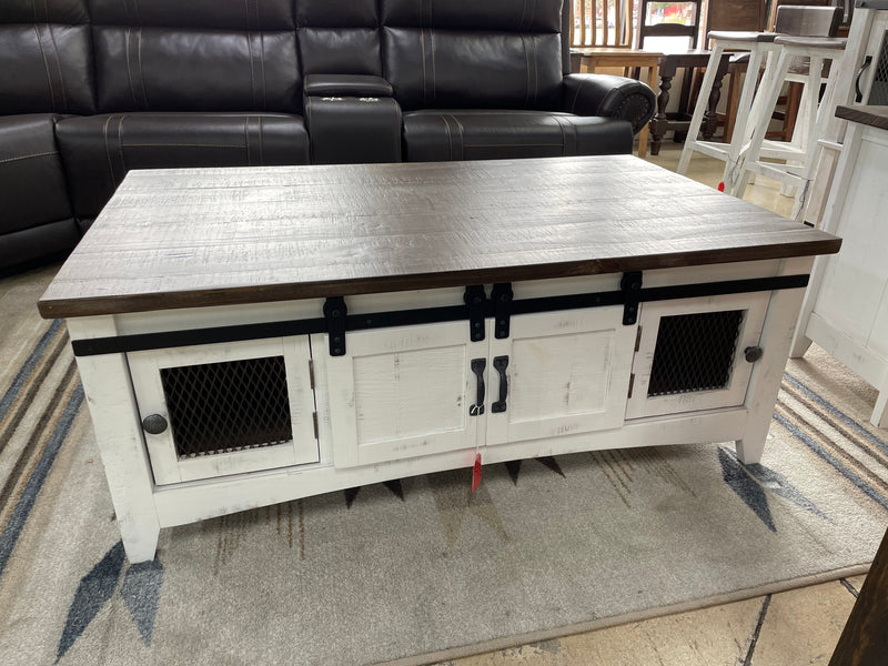 IFD360CKTL-W Coffee Table with Sliding Doors – Pueblo White Finish (50” x 30” x 20”H)