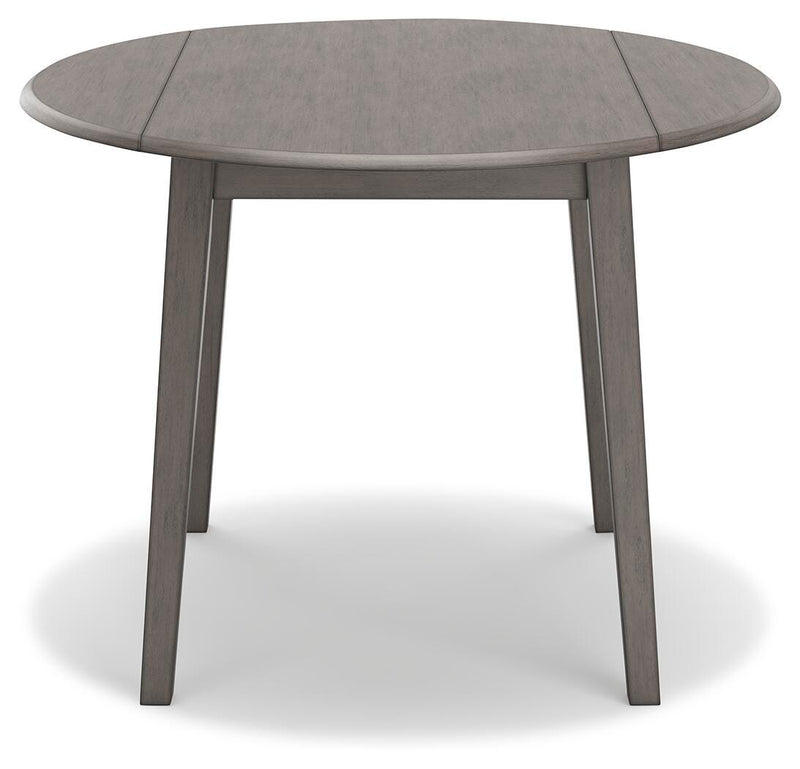 Ashley Furniture Shullden dining room set with a wooden table and matching chairs, shown from a head-on perspective.