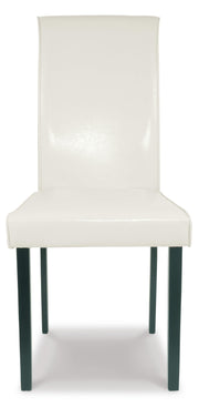 Ashley Furniture Kimonte dining chair with dark wood legs and upholstered seat and back in a modern design.