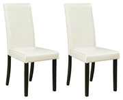 Ashley Furniture Kimonte dining chair set with cushioned seats and wooden legs, shown in a modern dining room setting